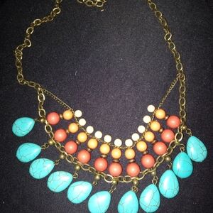 Chic Turquoise and Coral Beaded Necklace